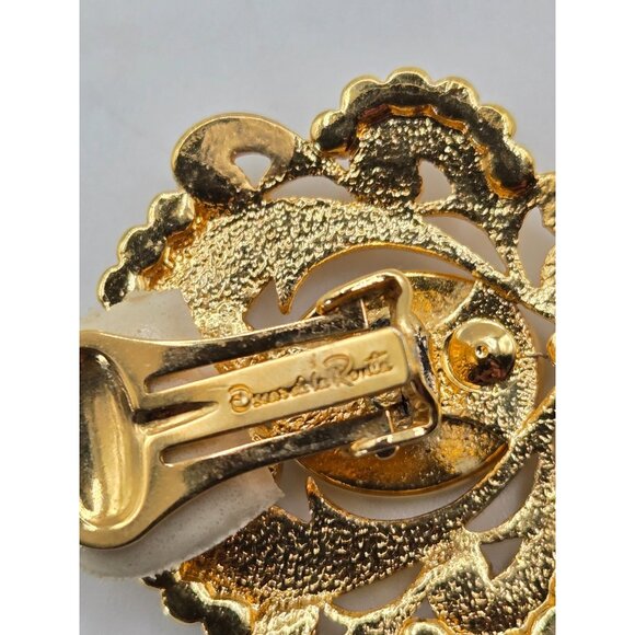 Vintage OSCAR DE LA RENTA signed clip statement earrings 2.5" dangle pearl - Picture 6 of 8